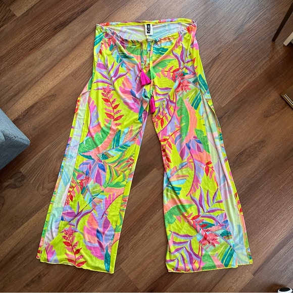 Other - Becca Costa Bella split side Tropical Print Swim Cover Up Sheer Pants Sz Small